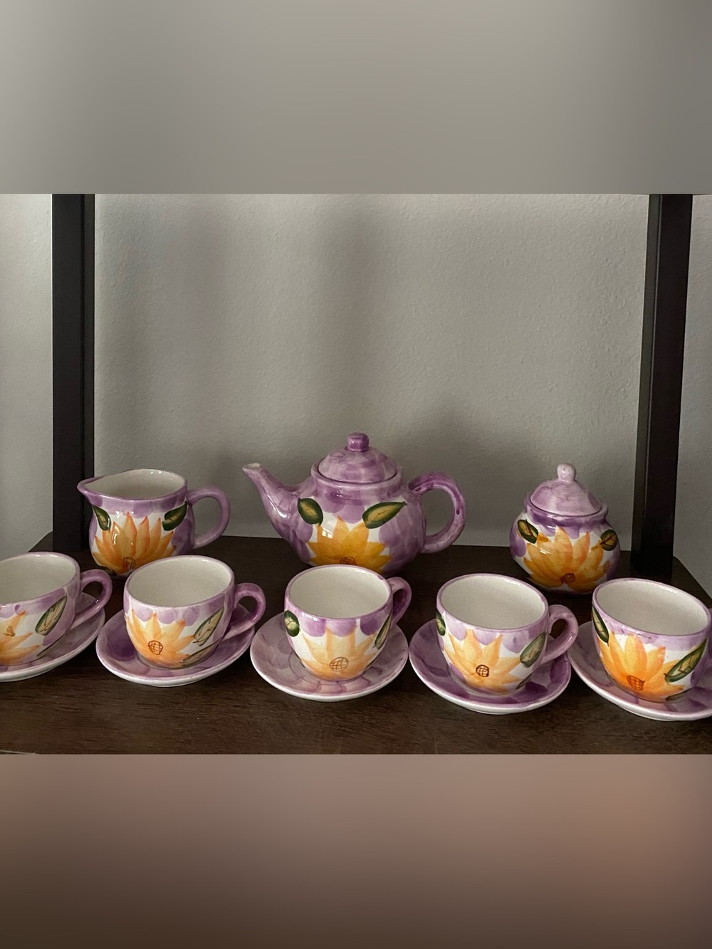 New Purple / Yellow Flower Ceramic Tea Set